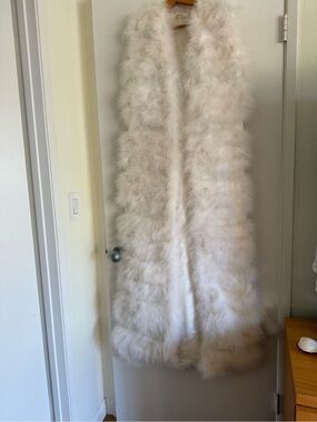 Saks Fifth Avenue Long Marabou Feather Vest in Cream